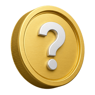 Decorative 3D golden coin featuring a question mark, displayed on the FAQ page